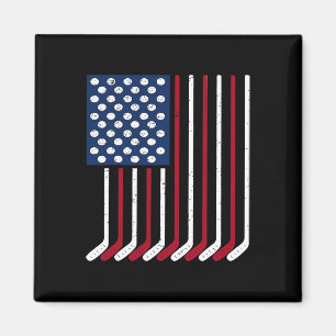 Vintage American Flag Made Of Hockey Funny 4th Of  Magnet
