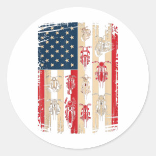 Vintage American Flag Motorcycle Biker Usa 4th Of Classic Round Sticker