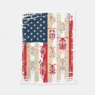 Vintage American Flag Motorcycle Biker Usa 4th Of Fleece Blanket