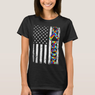 Vintage American Flag Mum Autism Awareness Family T-Shirt