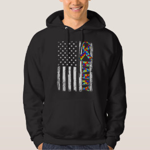 Vintage American Flag Nanny Autism Awareness Famil Hoodie