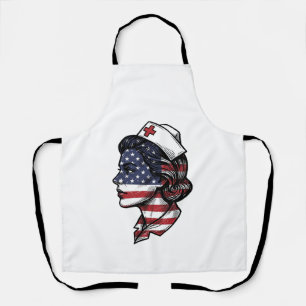Vintage American Flag Nurse Profile Vector Design_ Apron