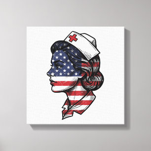 Vintage American Flag Nurse Profile Vector Design_ Canvas Print