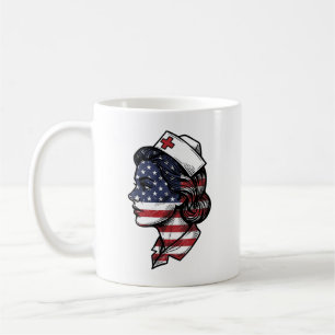 Vintage American Flag Nurse Profile Vector Design_ Coffee Mug