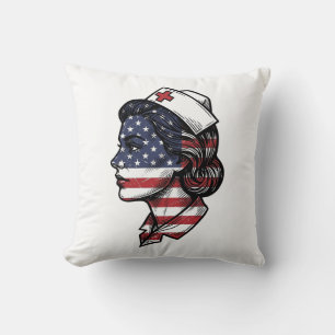 Vintage American Flag Nurse Profile Vector Design_ Cushion