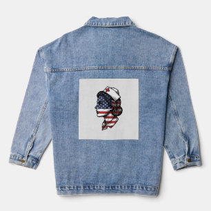 Vintage American Flag Nurse Profile Vector Design_ Denim Jacket
