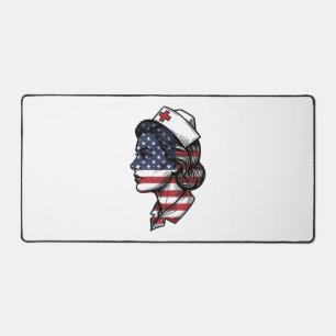 Vintage American Flag Nurse Profile Vector Design_ Desk Mat