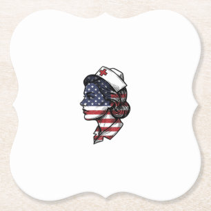 Vintage American Flag Nurse Profile Vector Design_ Paper Coaster