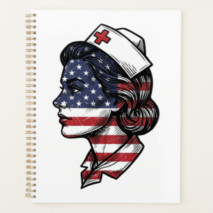 Vintage American Flag Nurse Profile Vector Design_ Planner