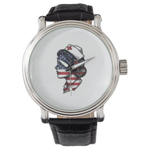 Vintage American Flag Nurse Profile Vector Design_ Watch