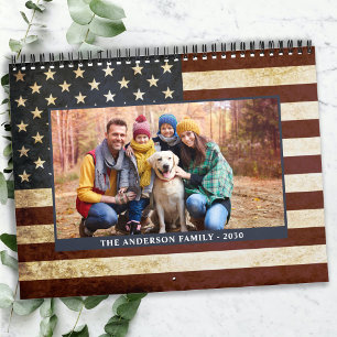 Vintage American Flag Patriotic Family Photos Calendar