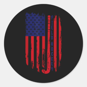 Vintage American Flag Patriotic Field Hockey Stick Classic Round Sticker