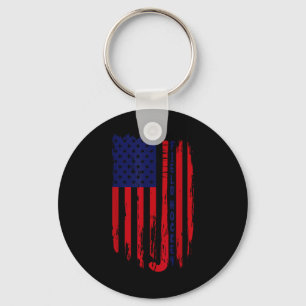 Vintage American Flag Patriotic Field Hockey Stick Key Ring