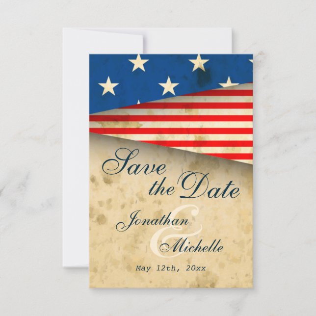 Vintage American Flag Patriotic Wedding Save The Date (Front)