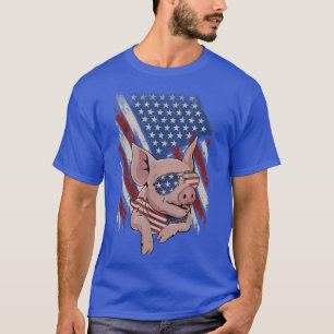 Vintage American Flag Pig Dad Mum Pig Lover 4th of T-Shirt