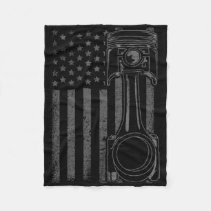 Vintage American Flag Piston Funny Muscle Car Mech Fleece Blanket