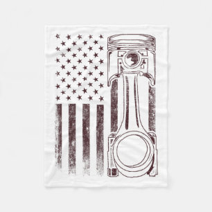 Vintage American Flag Piston Funny Muscle Car Mech Fleece Blanket