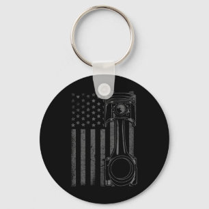 Vintage American Flag Piston Funny Muscle Car Mech Key Ring
