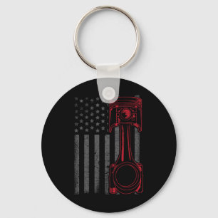 Vintage American Flag Piston Funny Muscle Car Mech Key Ring