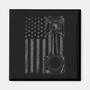 Vintage American Flag Piston Funny Muscle Car Mech Magnet