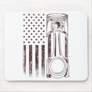 Vintage American Flag Piston Funny Muscle Car Mech Mouse Mat