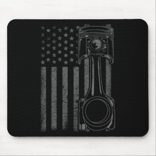 Vintage American Flag Piston Funny Muscle Car Mech Mouse Mat