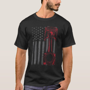 Vintage American Flag Piston Funny Muscles Car Mec T-Shirt