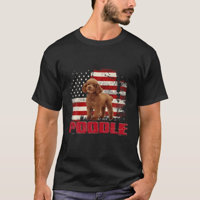 Vintage American Flag Poodle Dog Lover T-Shirt (Front)