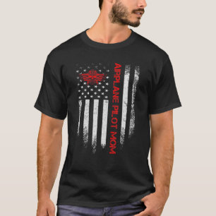 Vintage American Flag Proud Airplane Pilot Mom Sil T-Shirt