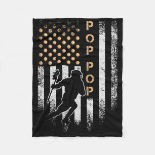 Vintage American Flag Proud Lacrosse Pop Pop Lax S Fleece Blanket