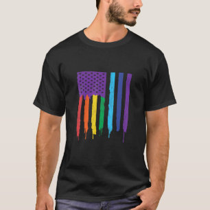 Vintage American Flag Rainbow Usa Lesbian Gay Lgbt T-Shirt