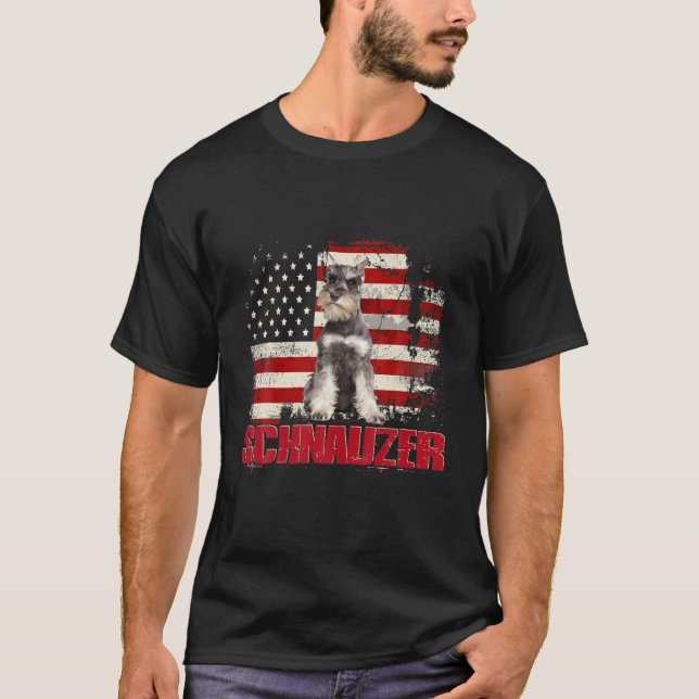 Vintage American Flag Schnauzer Dog Lover T-Shirt (Front)