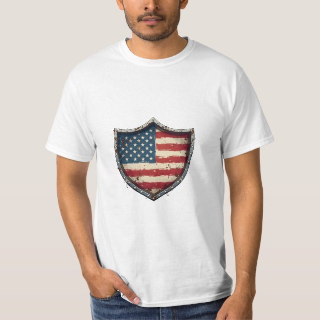 Vintage American Flag Shield –  T-Shirt (Front)