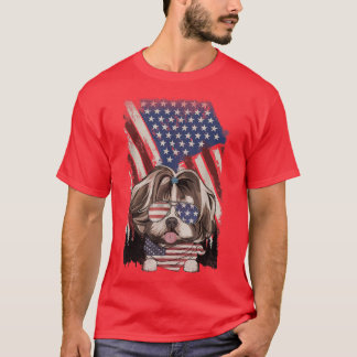 Vintage American Flag Shih Tzu Dad Mum Dog Lover 4 T-Shirt