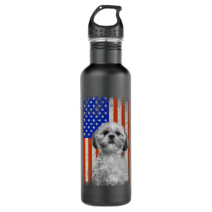 Vintage American Flag Shih Tzu Dog Dad Mom Puppy 710 Ml Water Bottle