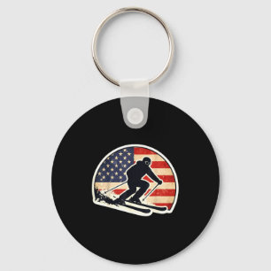 Vintage american flag skier silhouette retro skiin key ring