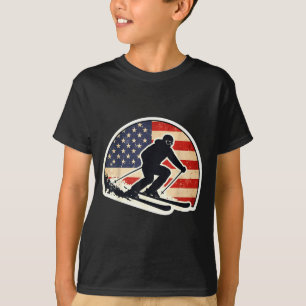Vintage american flag skier silhouette retro skiin T-Shirt