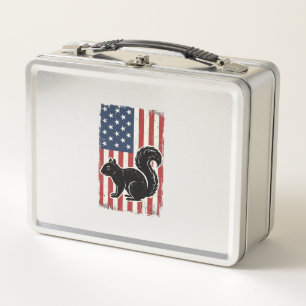 Vintage American Flag Squirrel Patriotic Shirt Des Metal Lunch Box