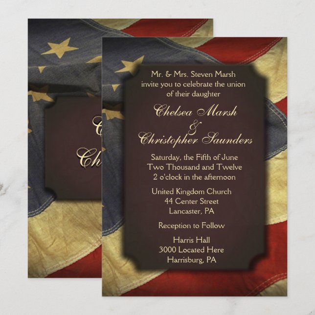 Vintage American Flag Text Wedding Invitations (Front/Back)