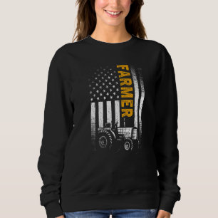 Vintage American Flag Tractor Farmer Rancher Farm Sweatshirt