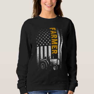 Vintage American Flag Tractor Farmer Rancher Farm Sweatshirt