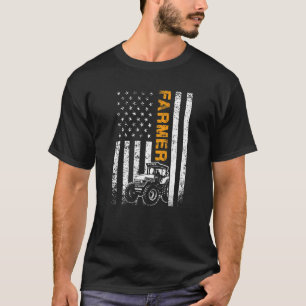 Vintage American Flag  Tractor Farmer Rancher Farm T-Shirt