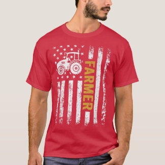 Vintage American Flag Tractor Patriotic Farmer Far T-Shirt