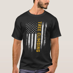 Vintage American Flag Tree Climbing Funny Climber T-Shirt