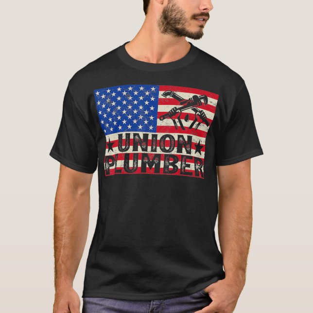 Vintage American Flag Union Plumber T-Shirt (Front)