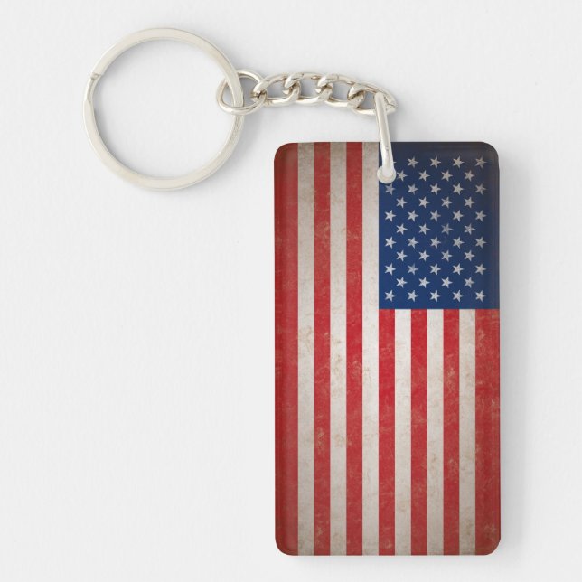 Vintage American Flag w/Custom Text Key Ring (Front)