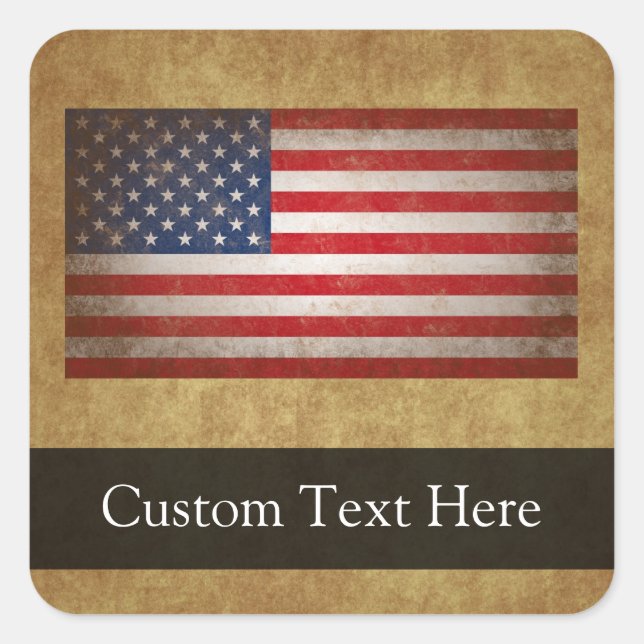 Vintage American Flag w/Custom Text Square Sticker (Front)