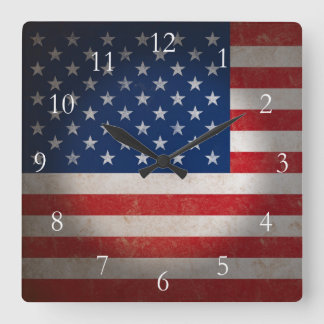Vintage American Flag w/Custom Text Square Wall Clock