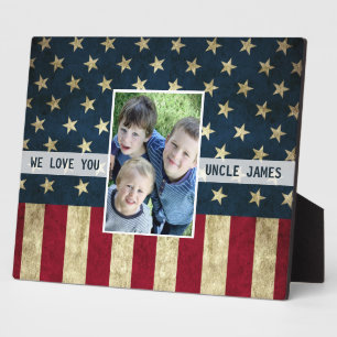Vintage American Flag We Love You Uncle Photo Plaque