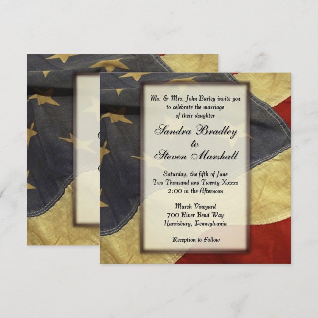 Vintage American Flag Wedding Invitations (Front/Back)